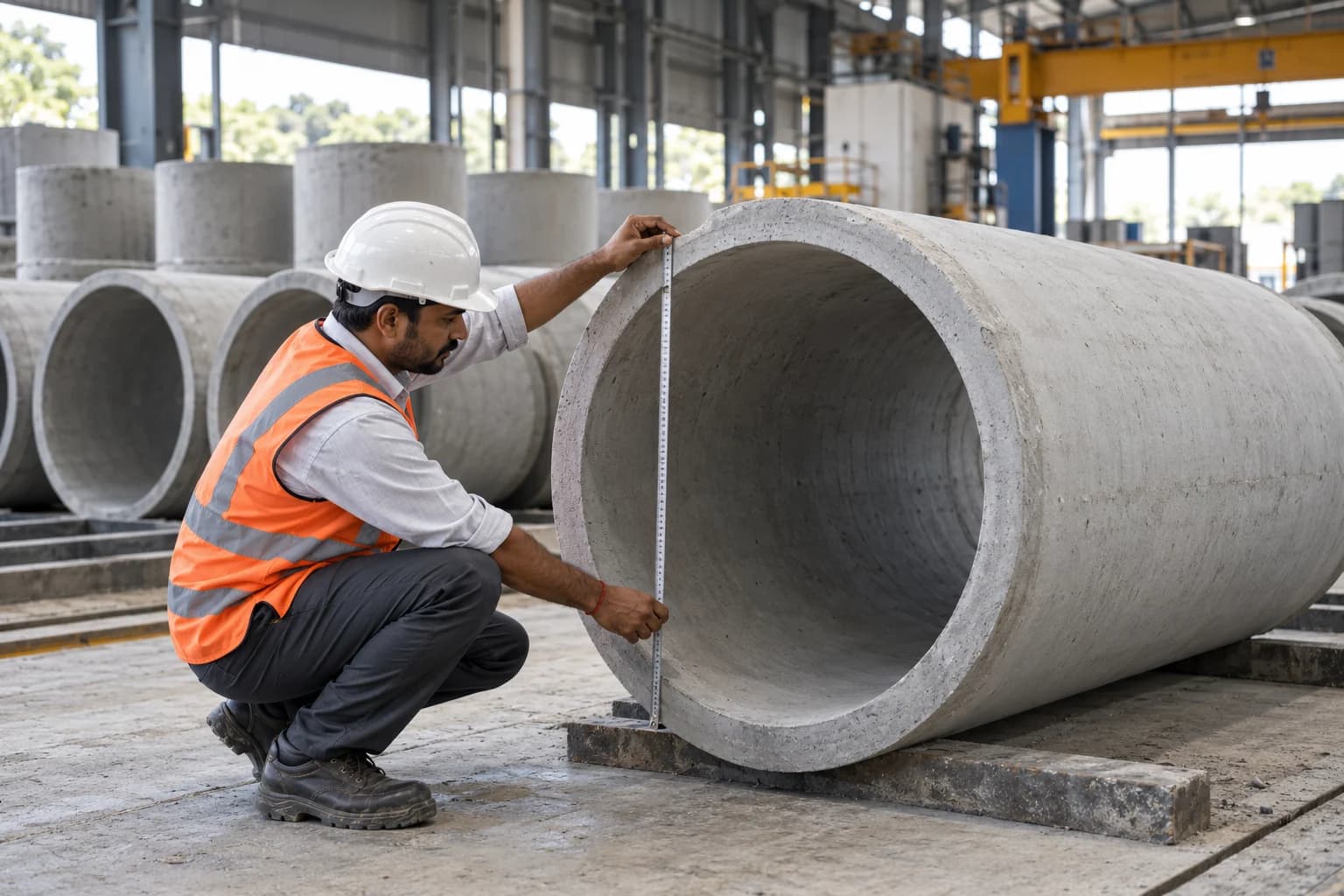 Concrete pipe quality inspection at our manufacturing facility